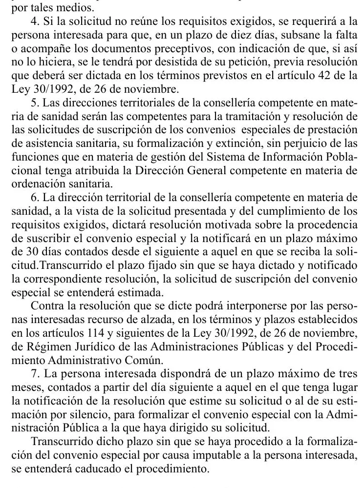 Valencian gazette page on how the Conselleria resolves and formalises the convenio especial