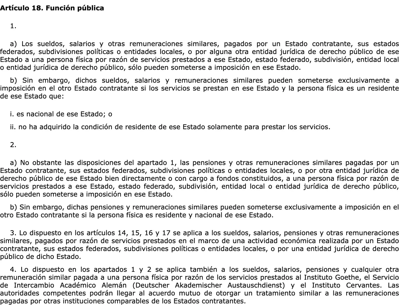 BOE text of the Spain and Germany tax treaty article on government service, with the rules for public-service pensions