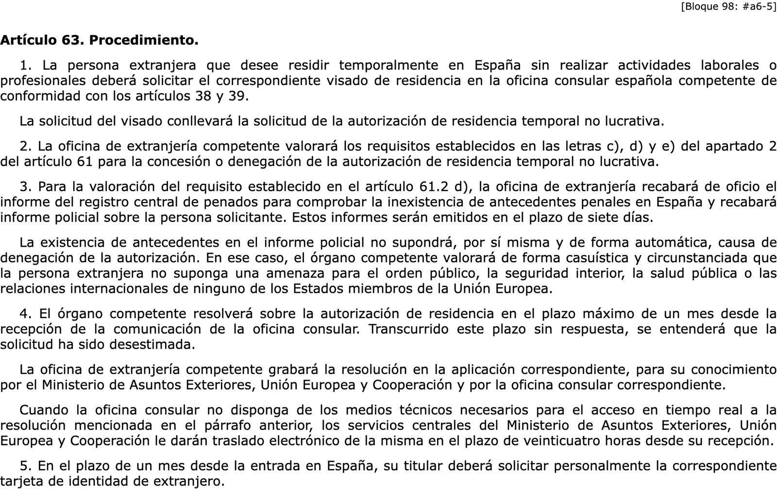Screenshot of the official gazette article on the non-lucrative residence procedure, in Spanish.