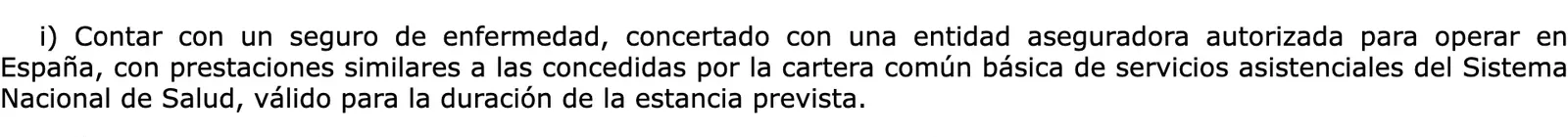 Screenshot of the gazette text of the student visa requirement on health insurance with an authorised insurer, in Spanish