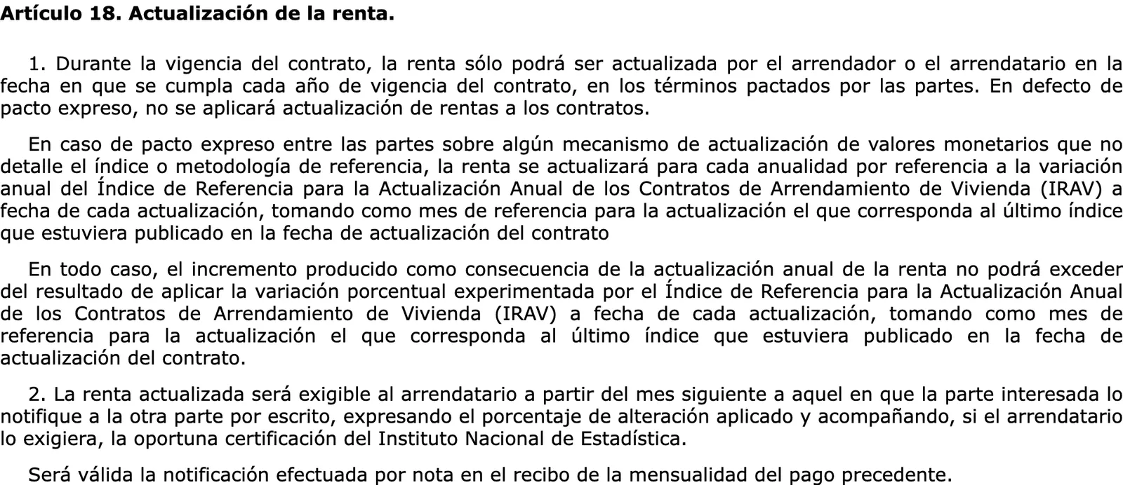 Official consolidated text of the Urban Leases Act on the yearly update of the rent.