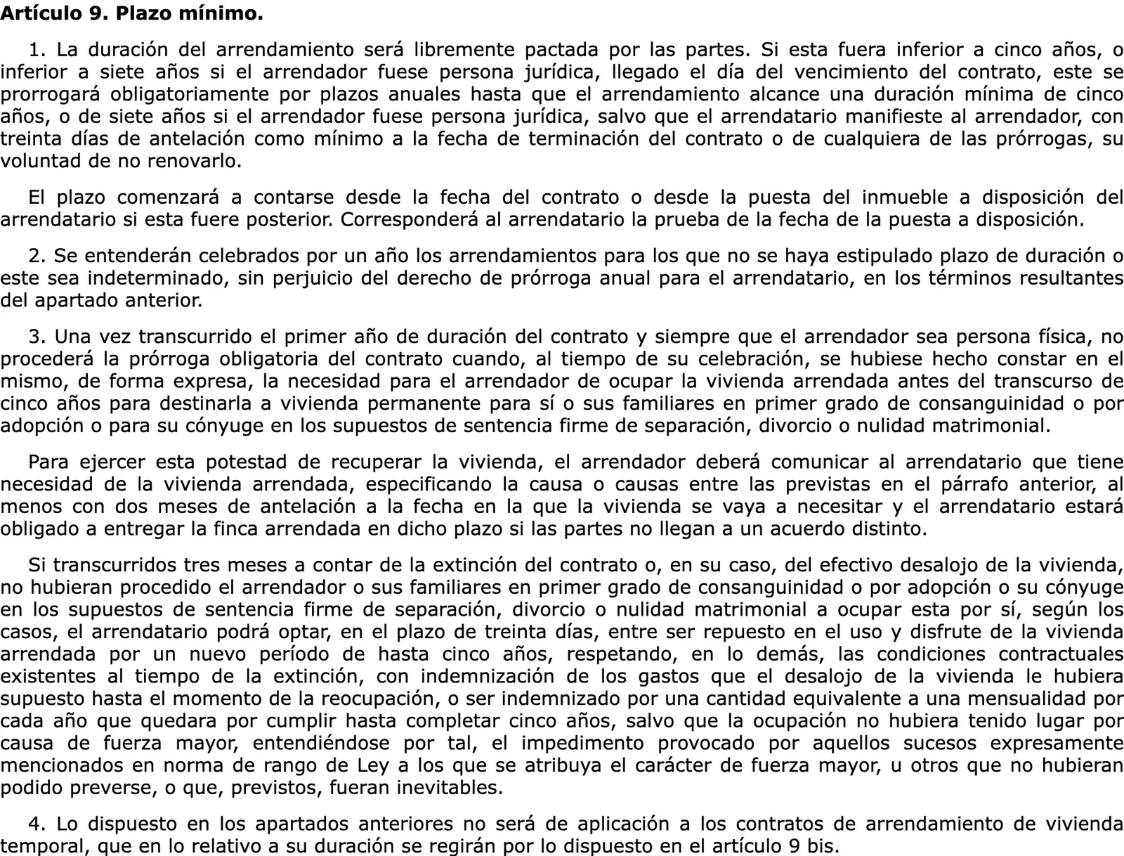 Official consolidated text of the Urban Leases Act on the minimum term of a housing lease.
