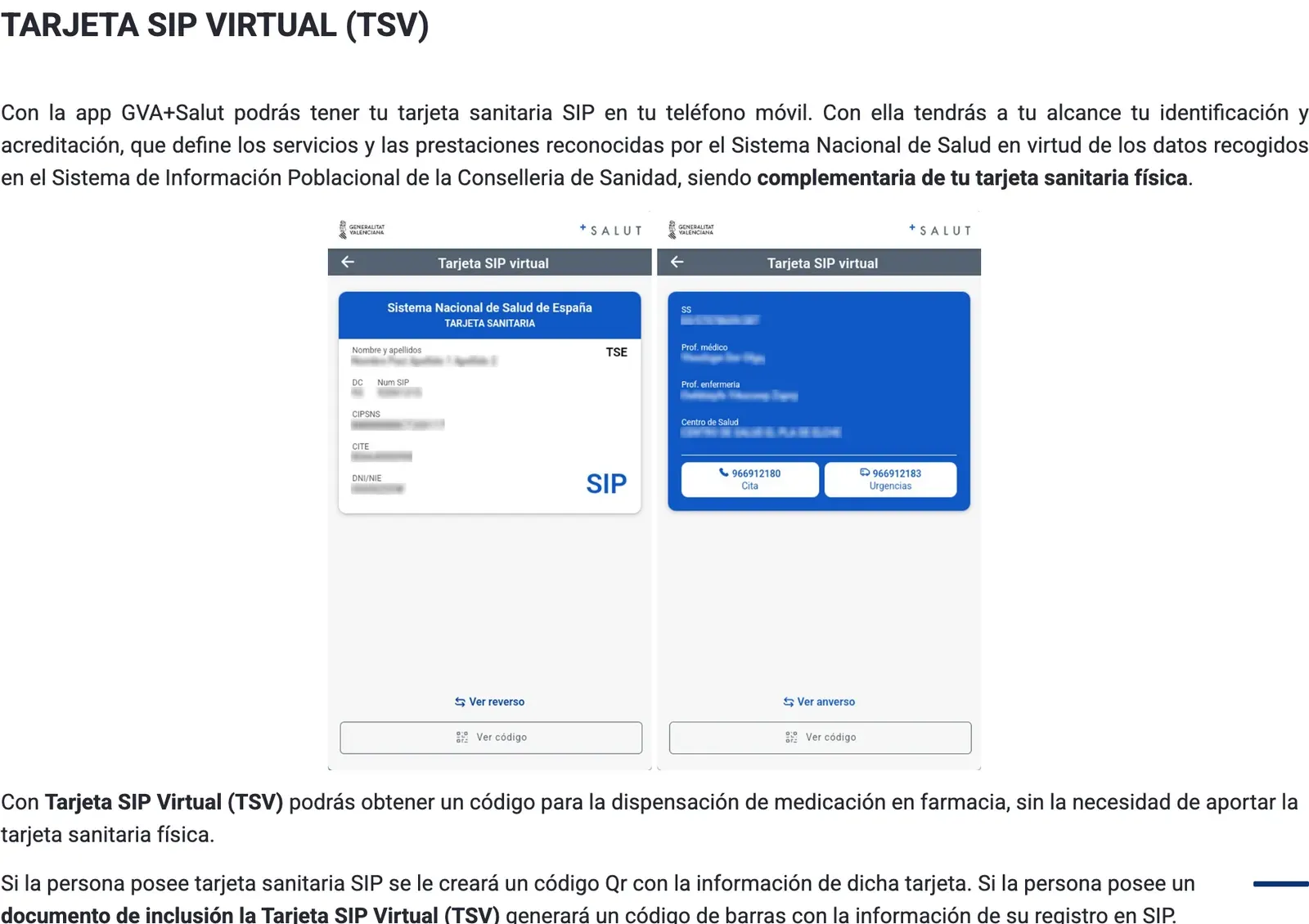 Conselleria page on the Virtual SIP card with two phone screens showing the card and its back