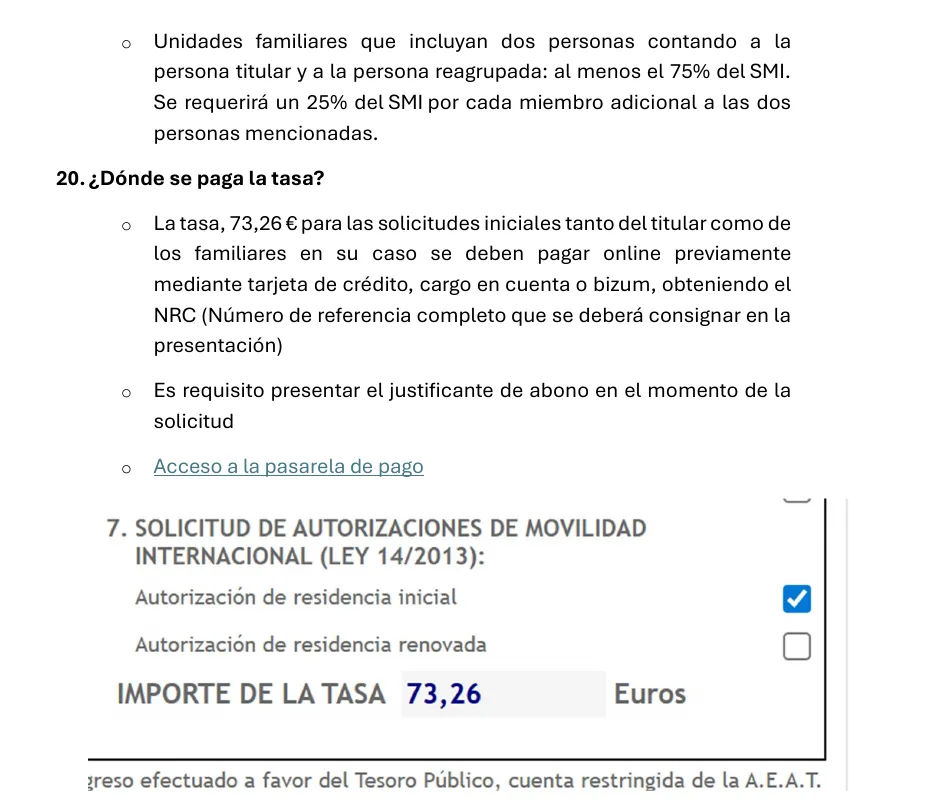 Page of Ministry questions and answers showing the online fee payment form for an initial teleworker authorisation.