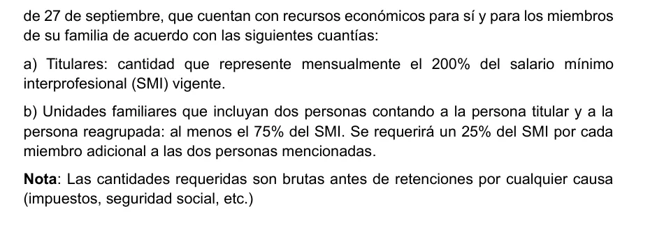 Page of Ministry guidance in Spanish listing the income amounts for teleworker holders and family units.