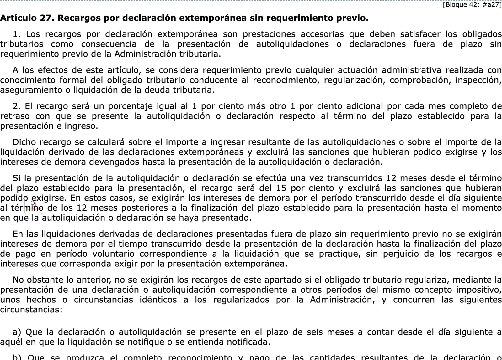 Official gazette text of the article on surcharges for late filing without a prior requirement.