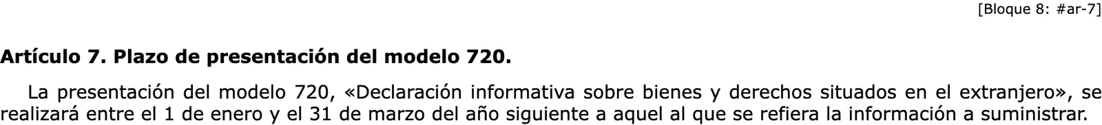 Official gazette text of the article that sets the filing period of the foreign assets return.