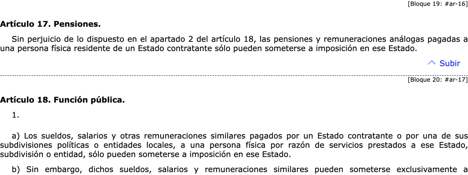 BOE text of the Spain and United Kingdom tax treaty article on pensions and the start of the government service article