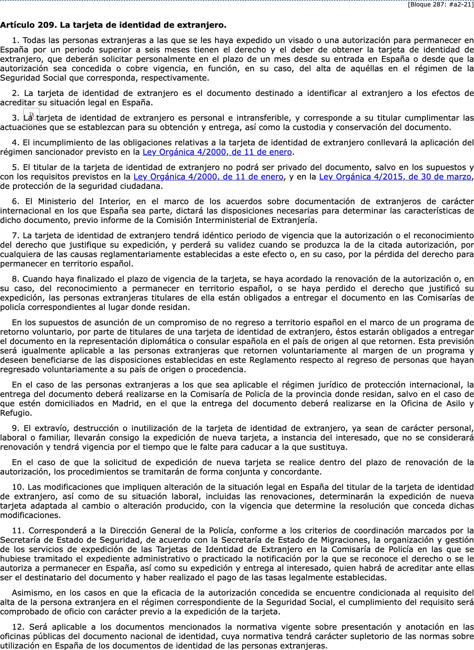 The TIE article of the foreigners regulation in the consolidated BOE text